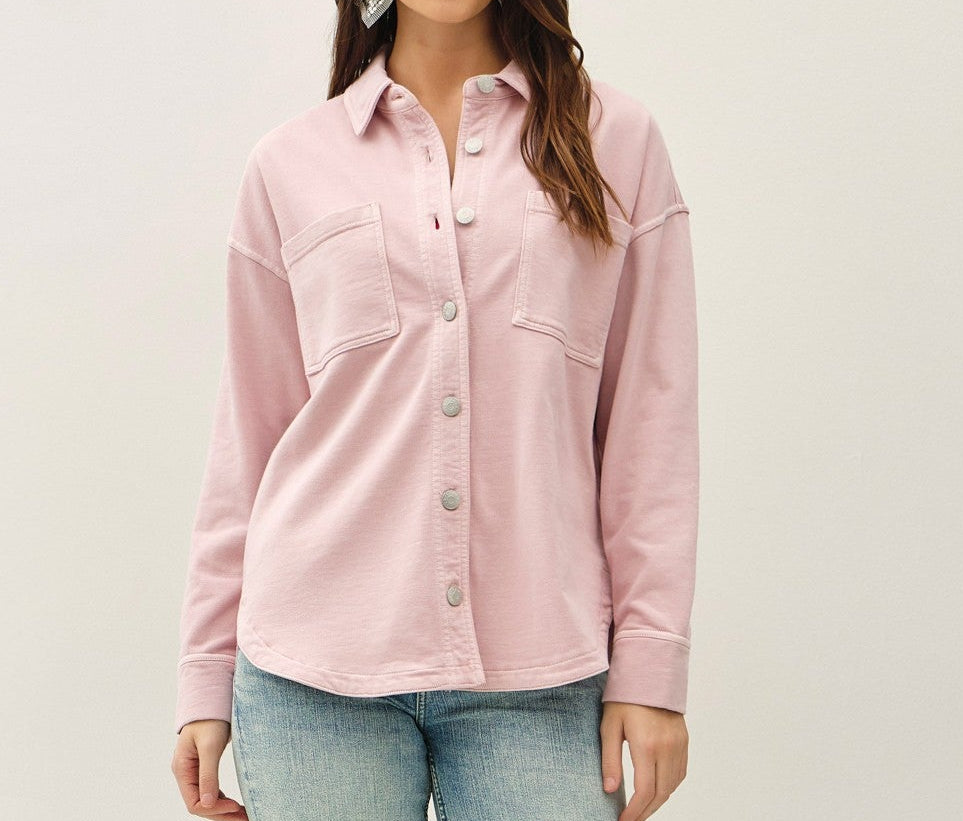 Garment-dye Cotton Fleece Oversized Shacket - Brazos Avenue Market 