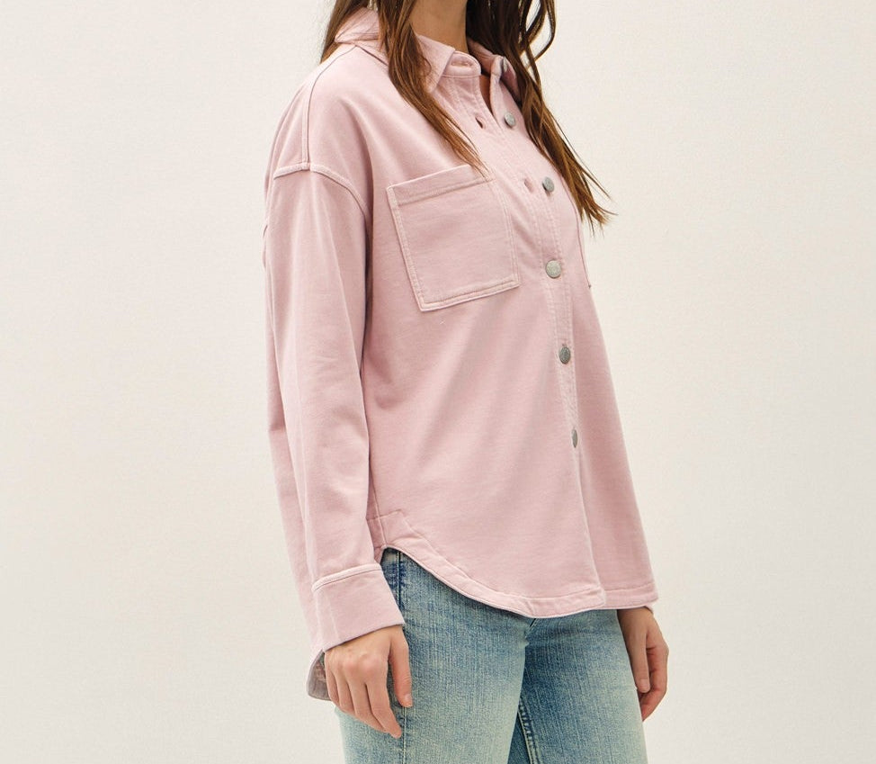 Garment-dye Cotton Fleece Oversized Shacket - Brazos Avenue Market 