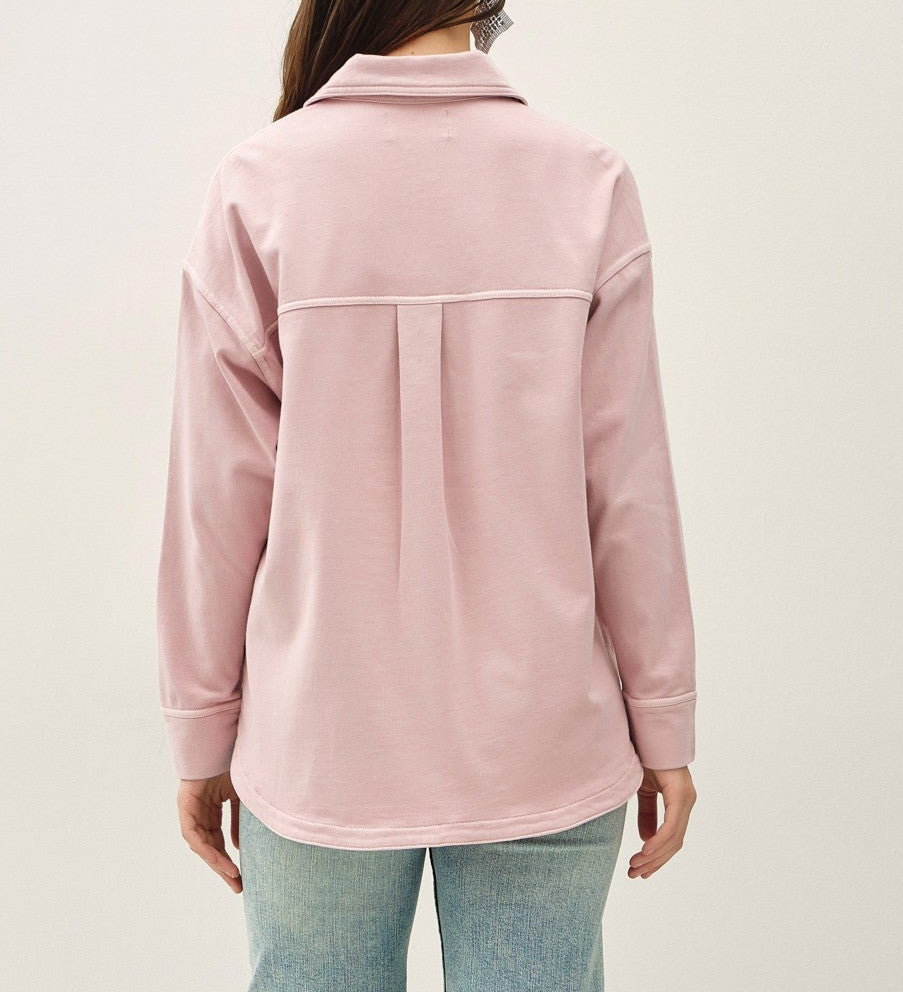 Garment-dye Cotton Fleece Oversized Shacket - Brazos Avenue Market 