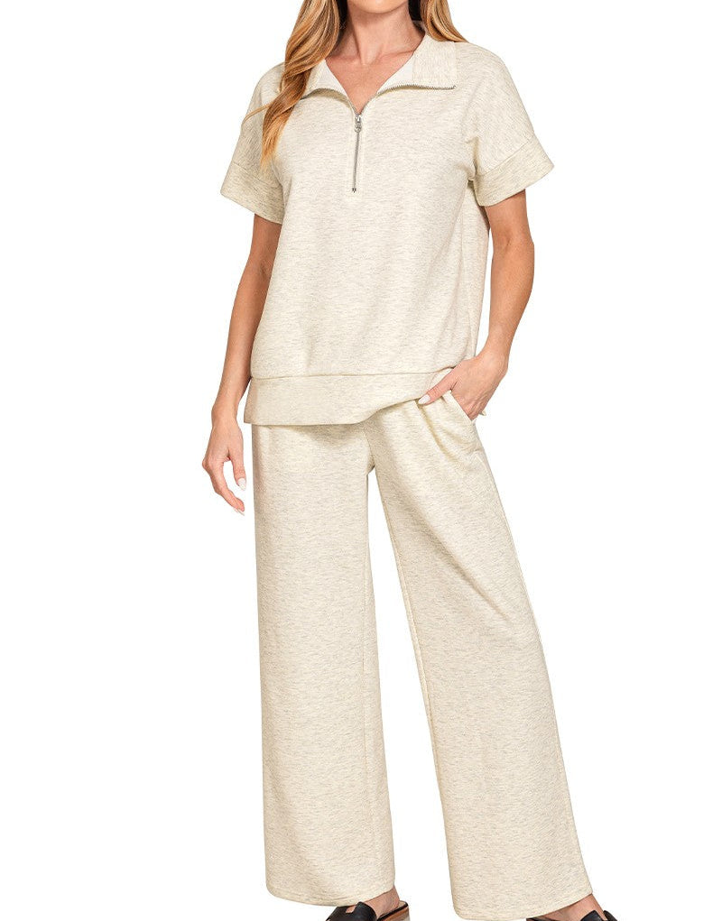 Scuba High Neck Half Zip Top & Pants Set - Brazos Avenue Market 