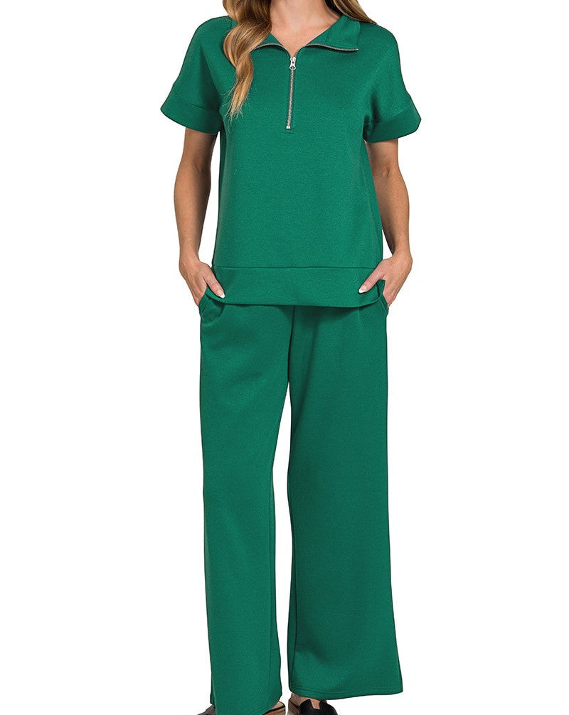 Scuba High Neck Half Zip Top & Pants Set - Brazos Avenue Market 