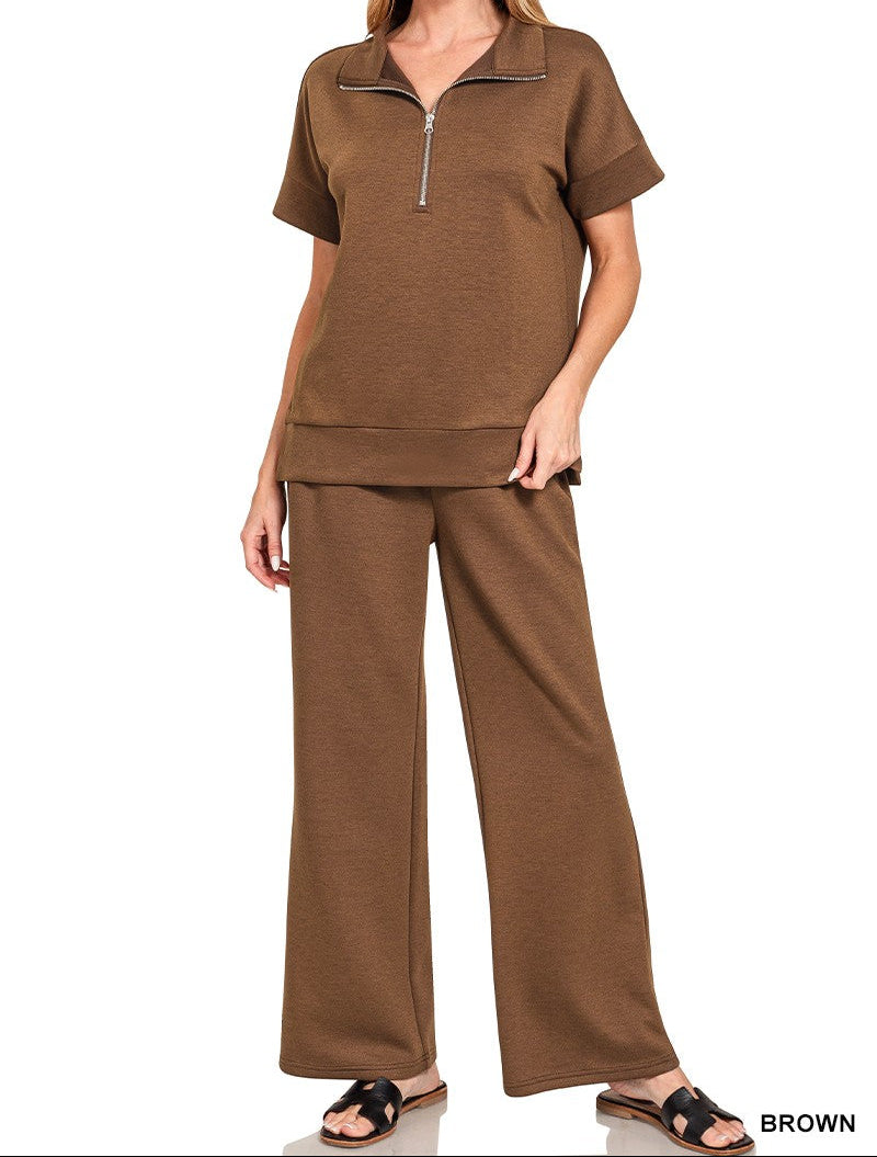 Scuba High Neck Half Zip Top & Pants Set