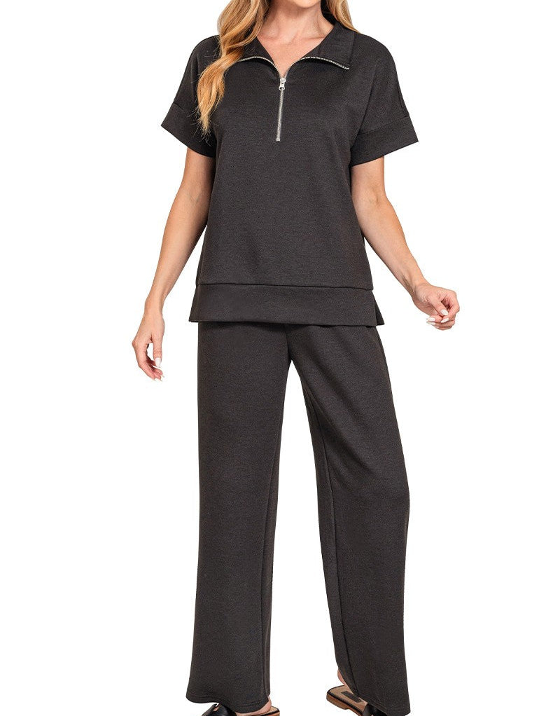 Scuba High Neck Half Zip Top & Pants Set - Brazos Avenue Market 