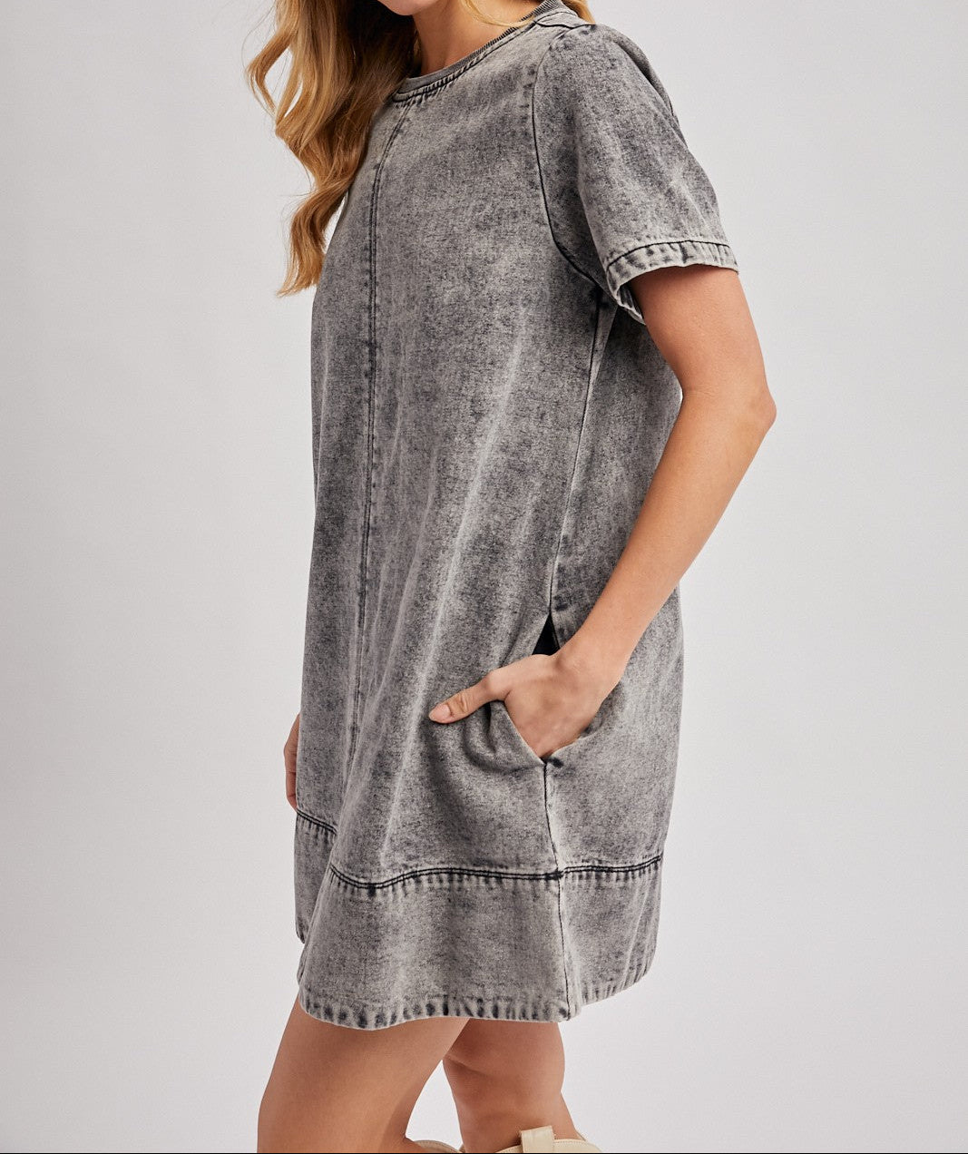 Washed Black Denim T-shirt Dress - Brazos Avenue Market 