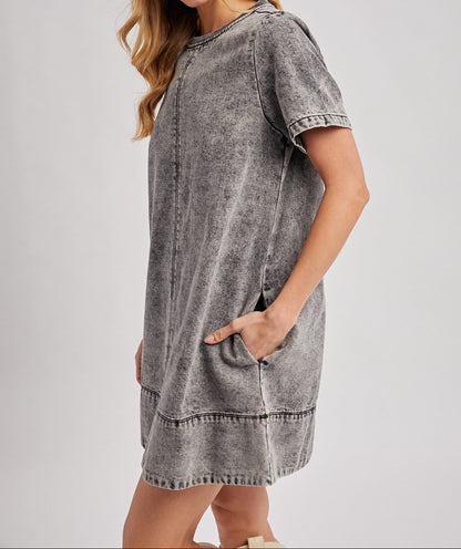 Washed Black Denim T-shirt Dress - Brazos Avenue Market 