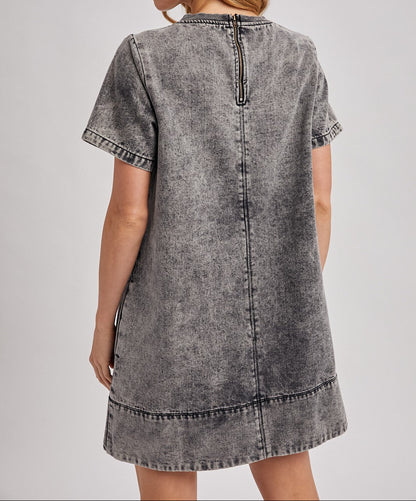 Washed Black Denim T-shirt Dress - Brazos Avenue Market 