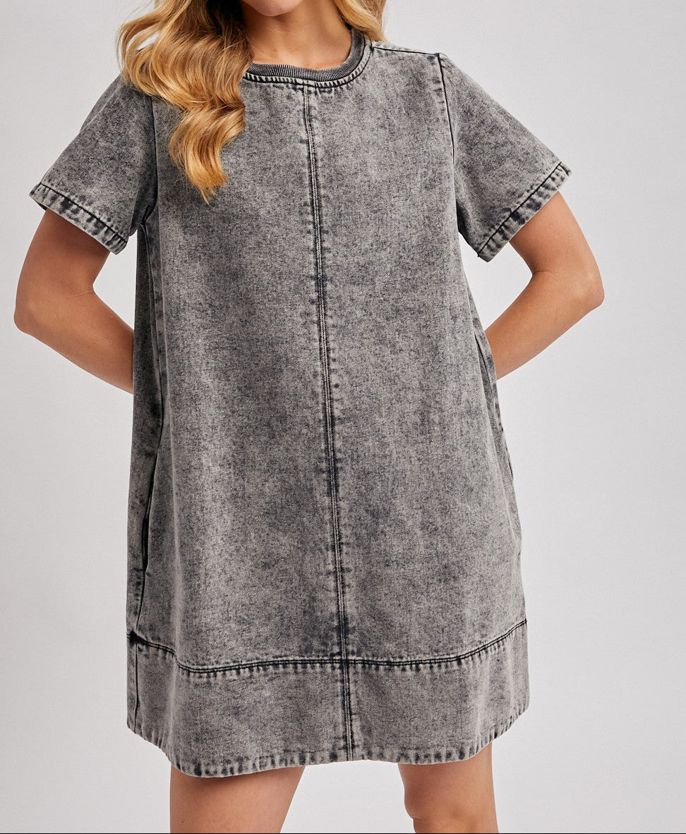 Washed Black Denim T-shirt Dress - Brazos Avenue Market 