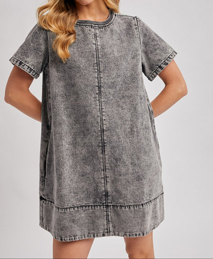 Washed Black Denim T-shirt Dress - Brazos Avenue Market 