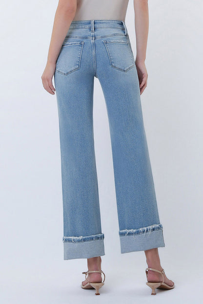 Lovervet Mid Rise Medium Light Cuffed Slim Wide Jeans