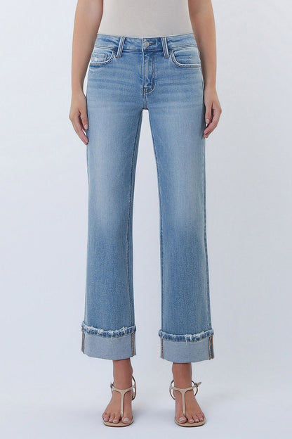 Lovervet Mid Rise Medium Light Cuffed Slim Wide Jeans