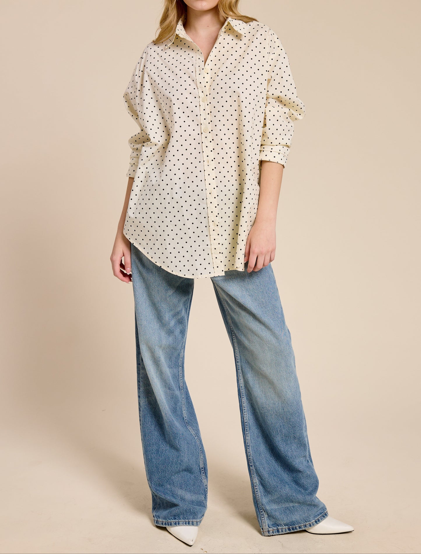 Polka Dot Oversized Button Down Shirt