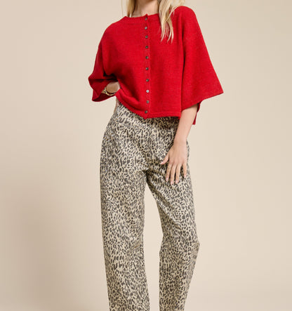 Button Front Short Sleeve Knit Cardigan - Brazos Avenue Market 