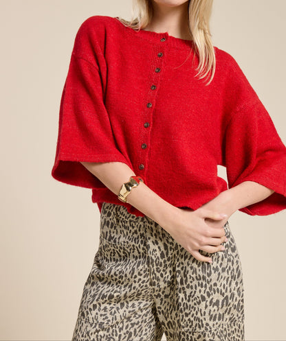 Button Front Short Sleeve Knit Cardigan - Brazos Avenue Market 