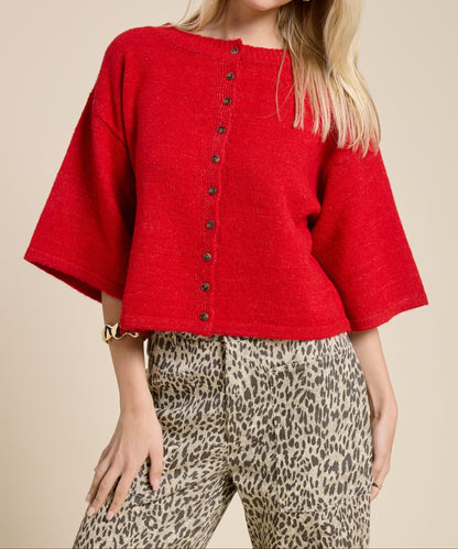 Button Front Short Sleeve Knit Cardigan - Brazos Avenue Market 