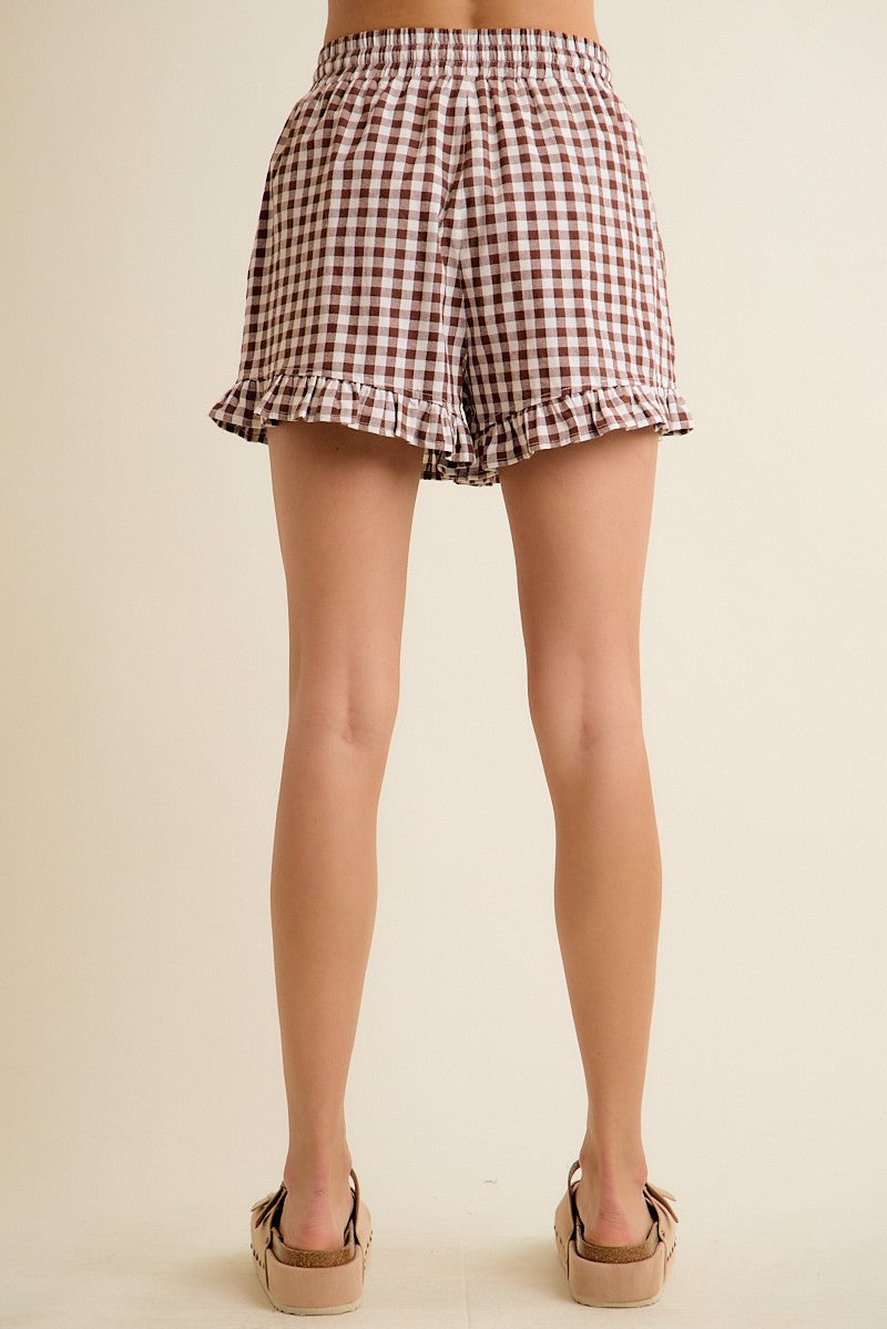 Brown Ruffled Bottom Detail Short Pants