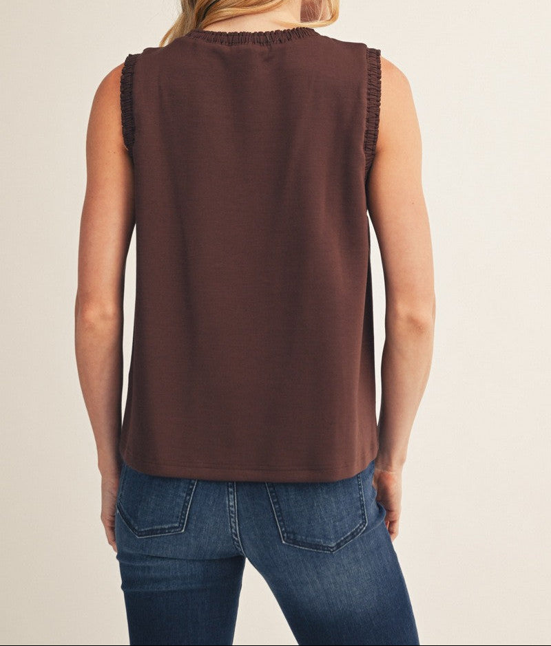 Smocked Edge Detail Casual Tank Top