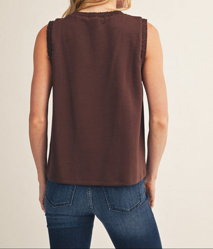 Smocked Edge Detail Casual Tank Top