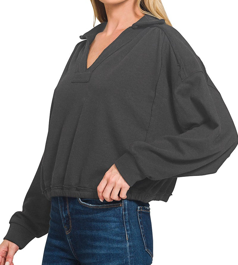 French Terry Collared Pullover - Brazos Avenue Market 