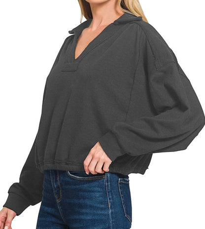 French Terry Collared Pullover - Brazos Avenue Market 
