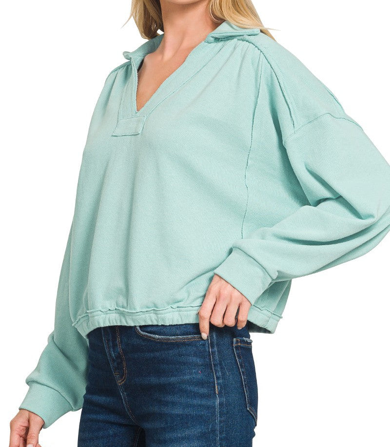 French Terry Collared Pullover - Brazos Avenue Market 