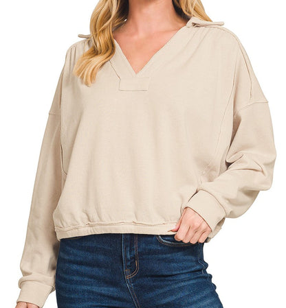 French Terry Collared Pullover - Brazos Avenue Market 