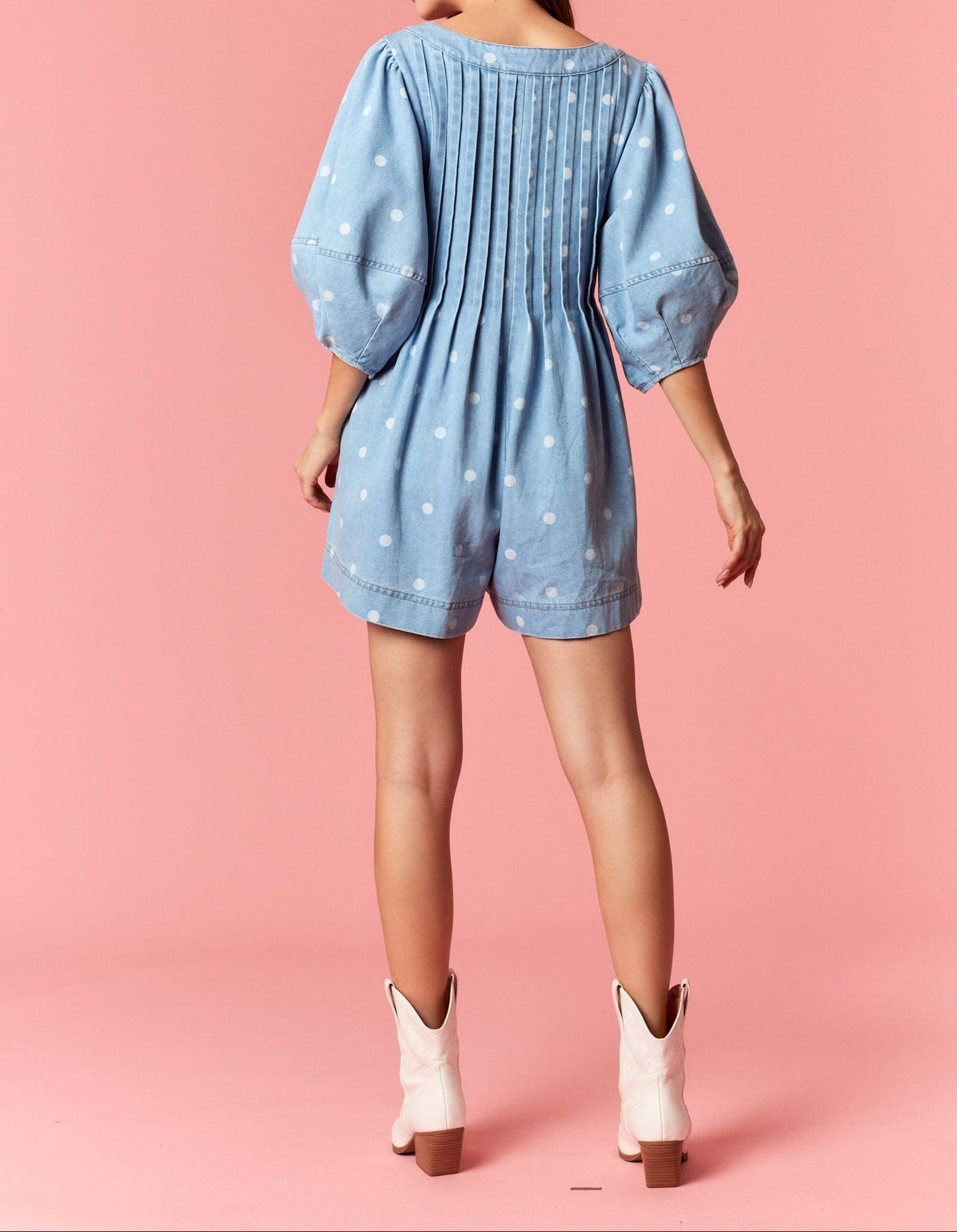 Pleated V-neck Dot Mini With Front Tie - Brazos Avenue Market 