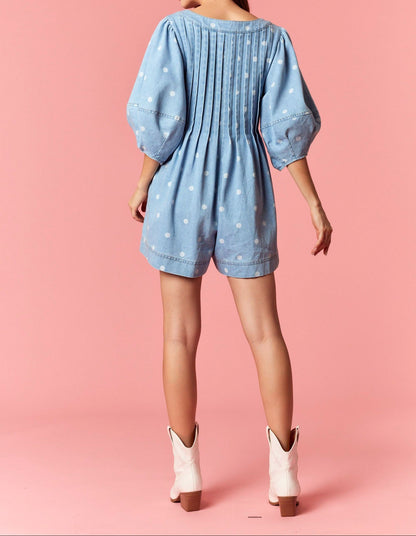 Pleated V-neck Dot Mini With Front Tie - Brazos Avenue Market 