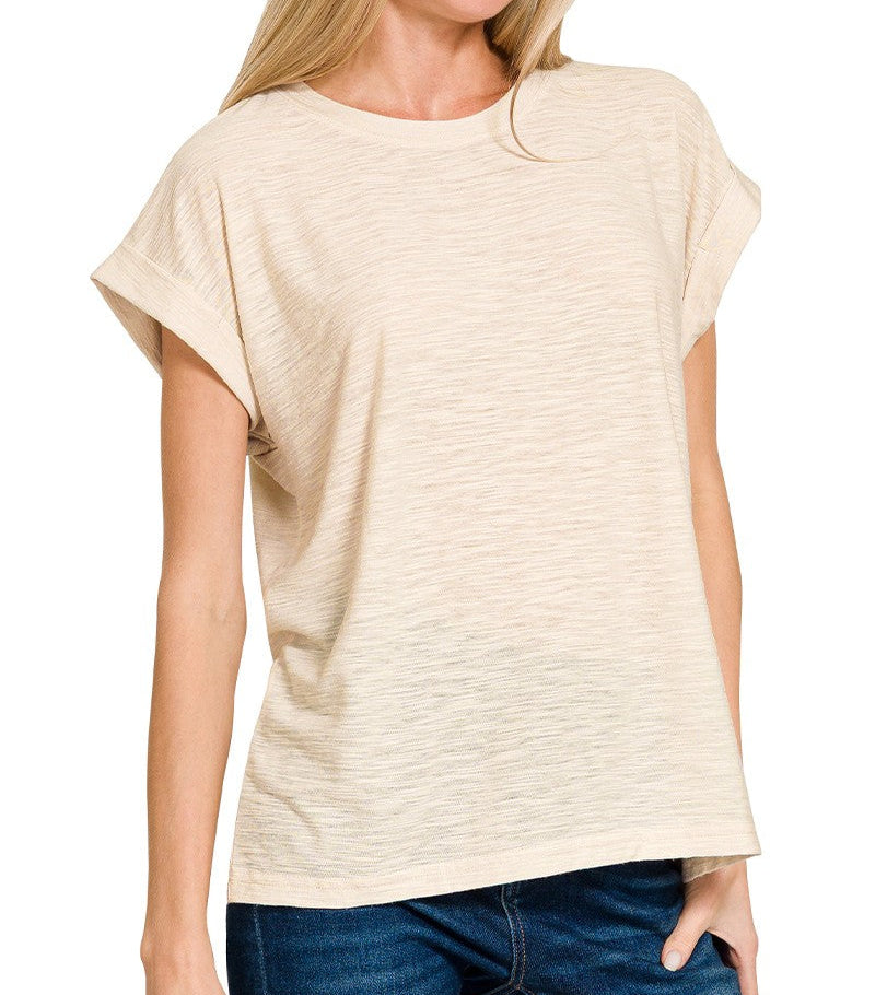 Slub Cuffed Sleeve Tee - Brazos Avenue Market 