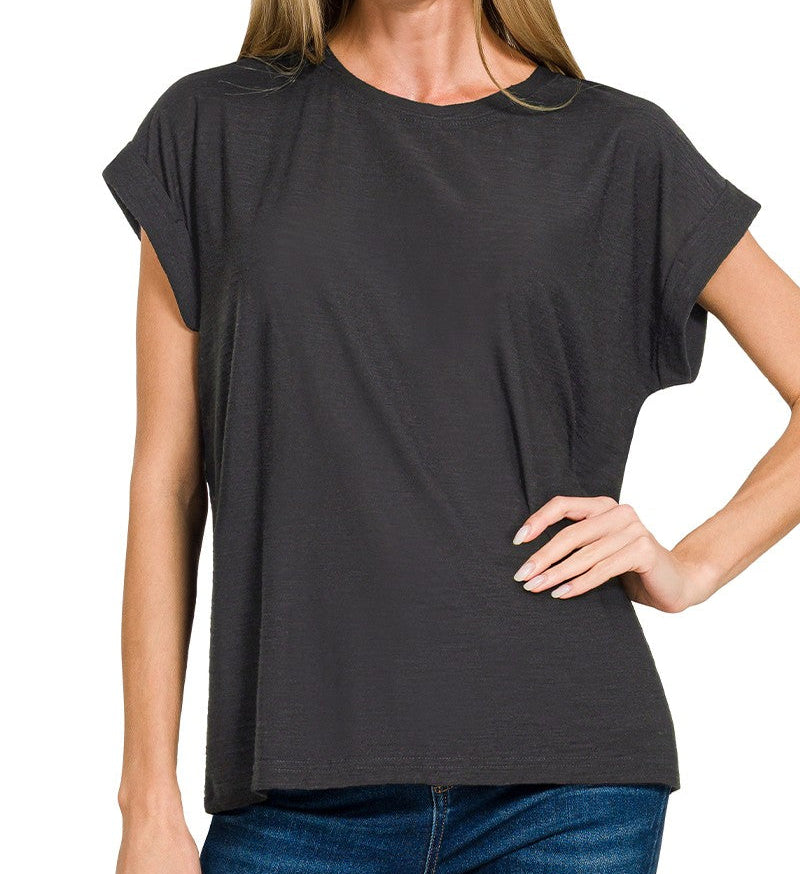 Slub Cuffed Sleeve Tee - Brazos Avenue Market 