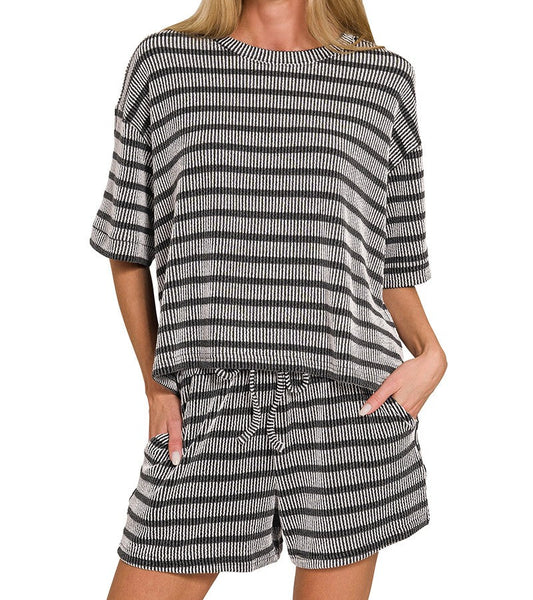 Raised Rib Striped Tee & Shorts Set