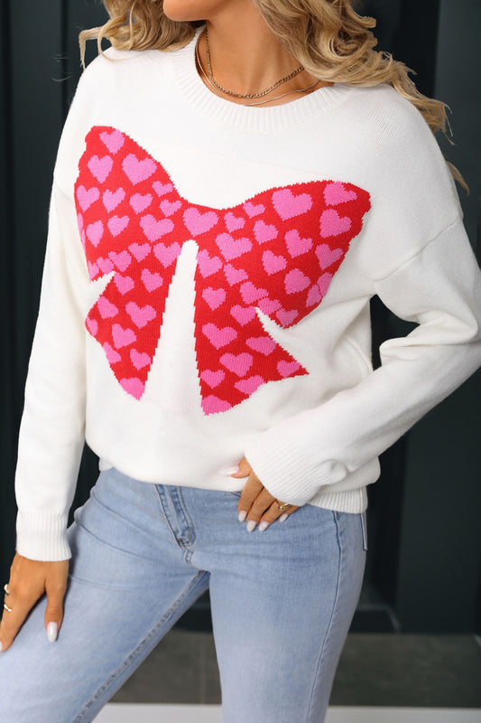 Heart Bow Graphic Valentine Sweater
