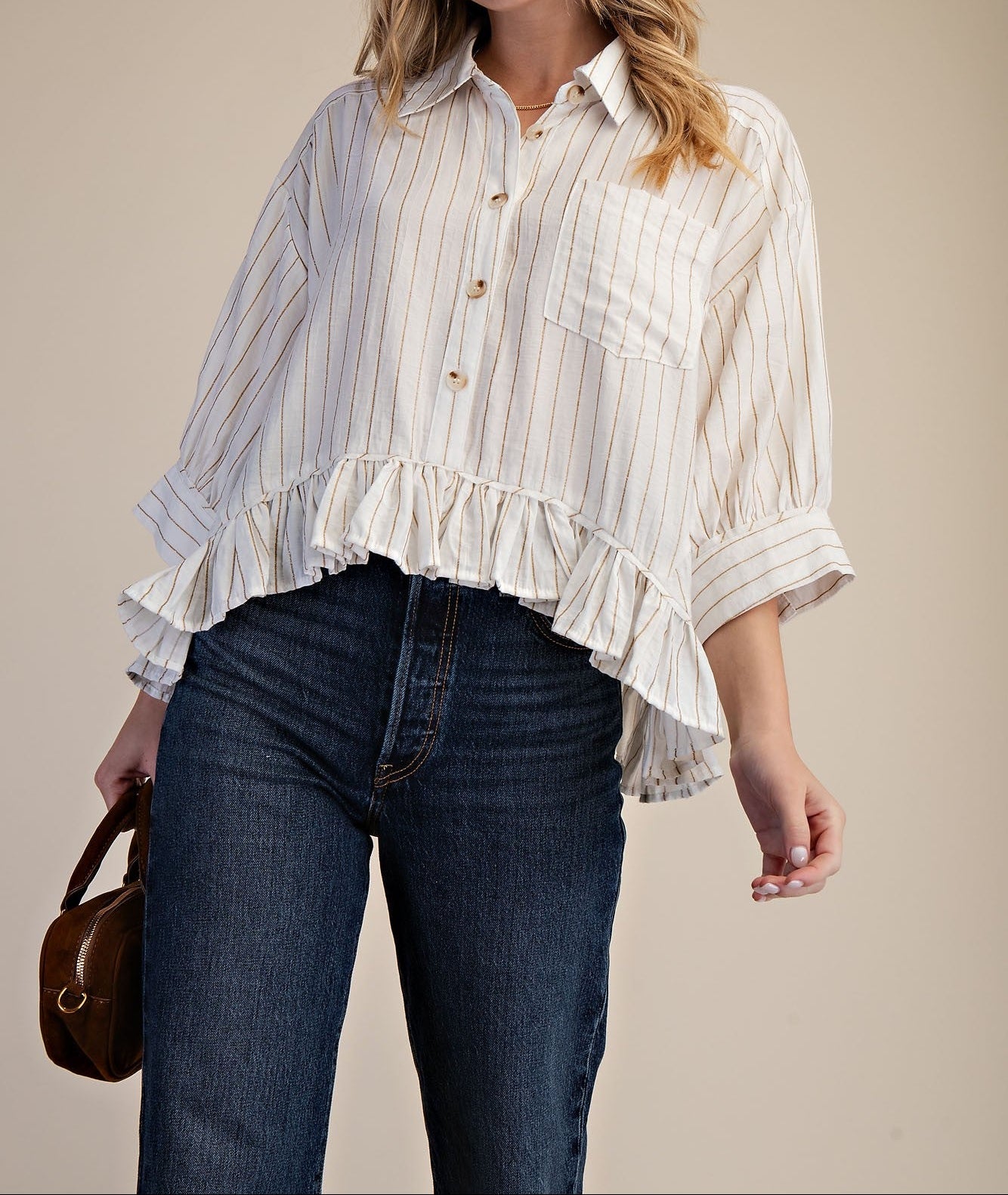 Ivory Stripe Top - Brazos Avenue Market 