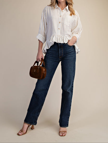 Ivory Stripe Top - Brazos Avenue Market 