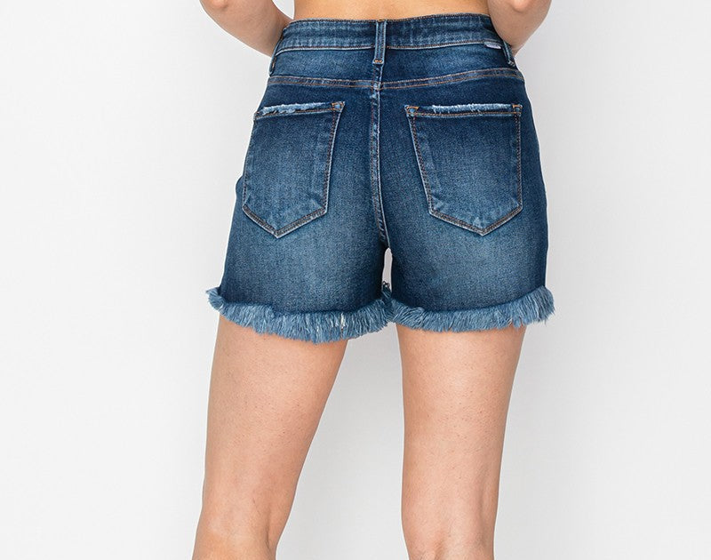 Risen Tummy Control High Rise Fray Hem Shorts