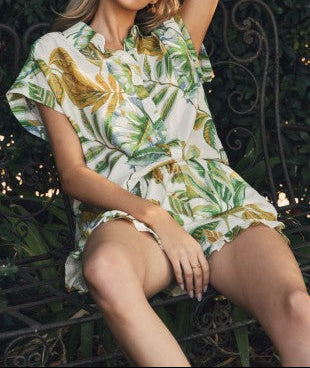 Leaf Printed Top And Shorts Set - Brazos Avenue Market 