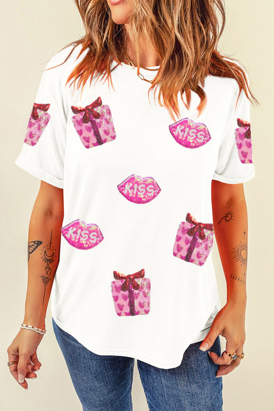 Gift Kiss Lip Sequin Graphic Top