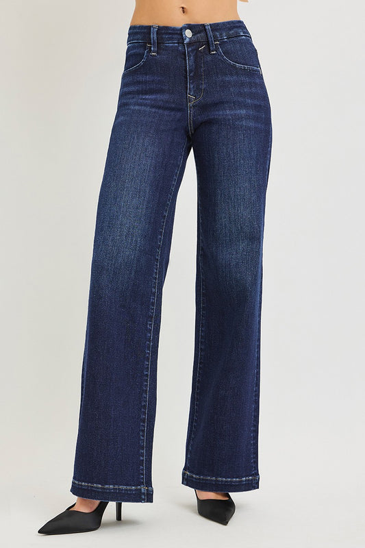 Risen Tummy Control Mid Rise Wide Leg Jeans