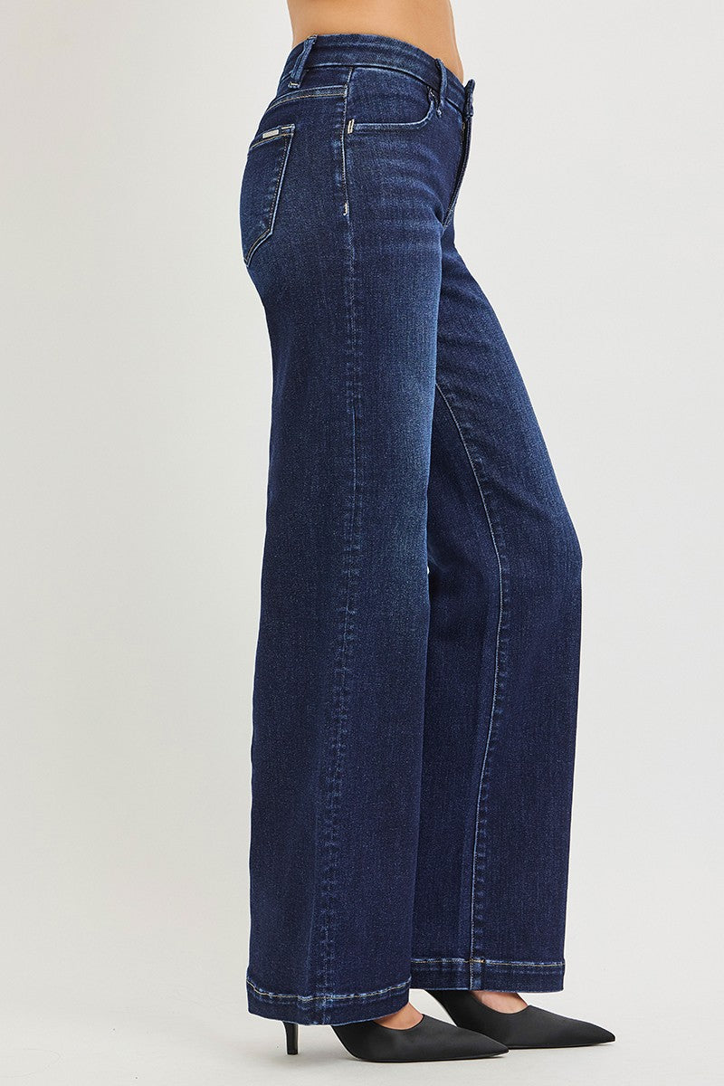 Risen Tummy Control Mid Rise Wide Leg Jeans