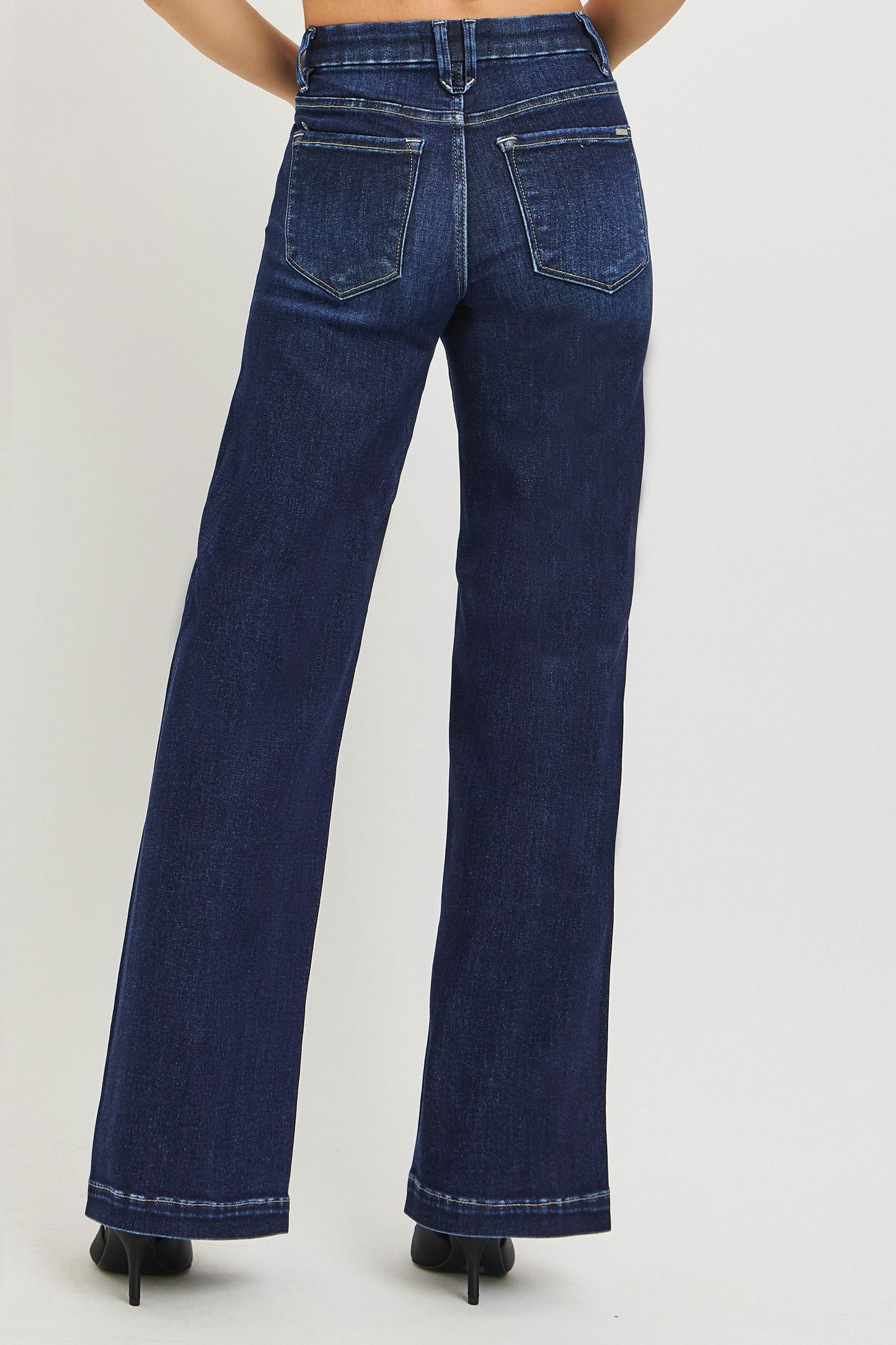 Risen Tummy Control Mid Rise Wide Leg Jeans