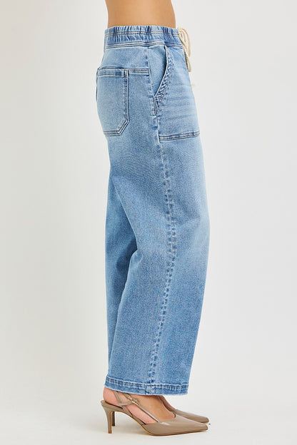 Risen Elastic Band Slouchy Cropped Baggy Patch Pockets - Brazos Avenue Market 
