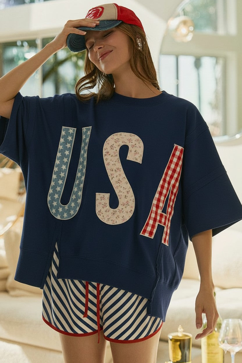Playful Americana Us Graphic Oversized Top