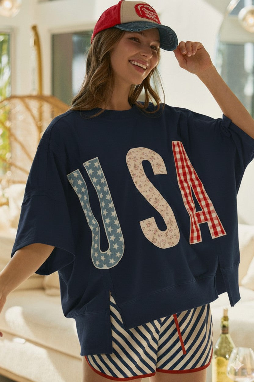 Playful Americana Us Graphic Oversized Top