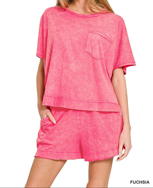 Acid Washed Oversized Top & Shorts Set