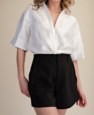 Lapel Collar Short Sleeve Shirt - Brazos Avenue Market 