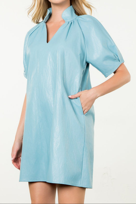 Short Sleeve Leather Midi Dress - Brazos Avenue Market 
