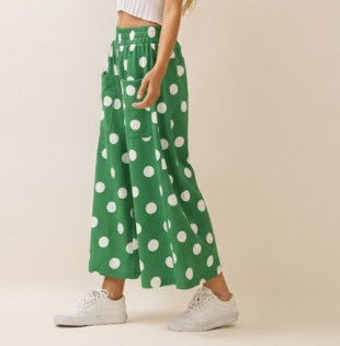 Green Polka Dot Wide Leg Cropped Pant