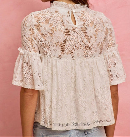 Lace Ruffled Short Sleeves Swing Top - Brazos Avenue Market 