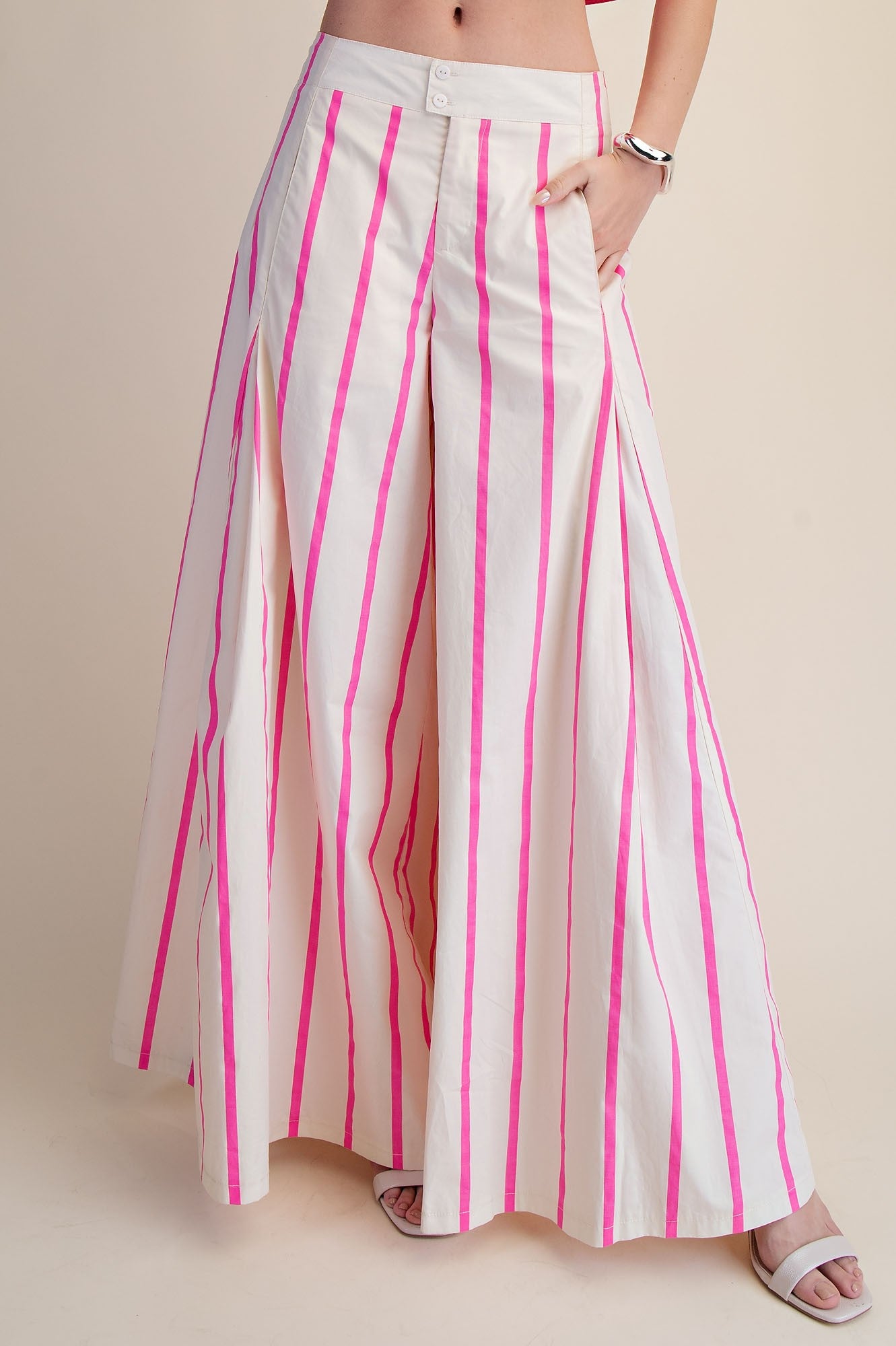 High Waist Wide-leg Pop Color Stripe Pants