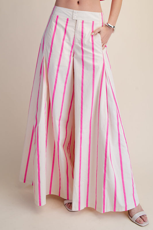 High Waist Wide-leg Pop Color Stripe Pants