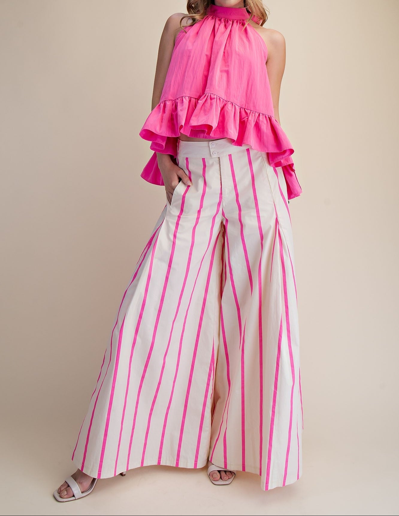 High Waist Wide-leg Pop Color Stripe Pants